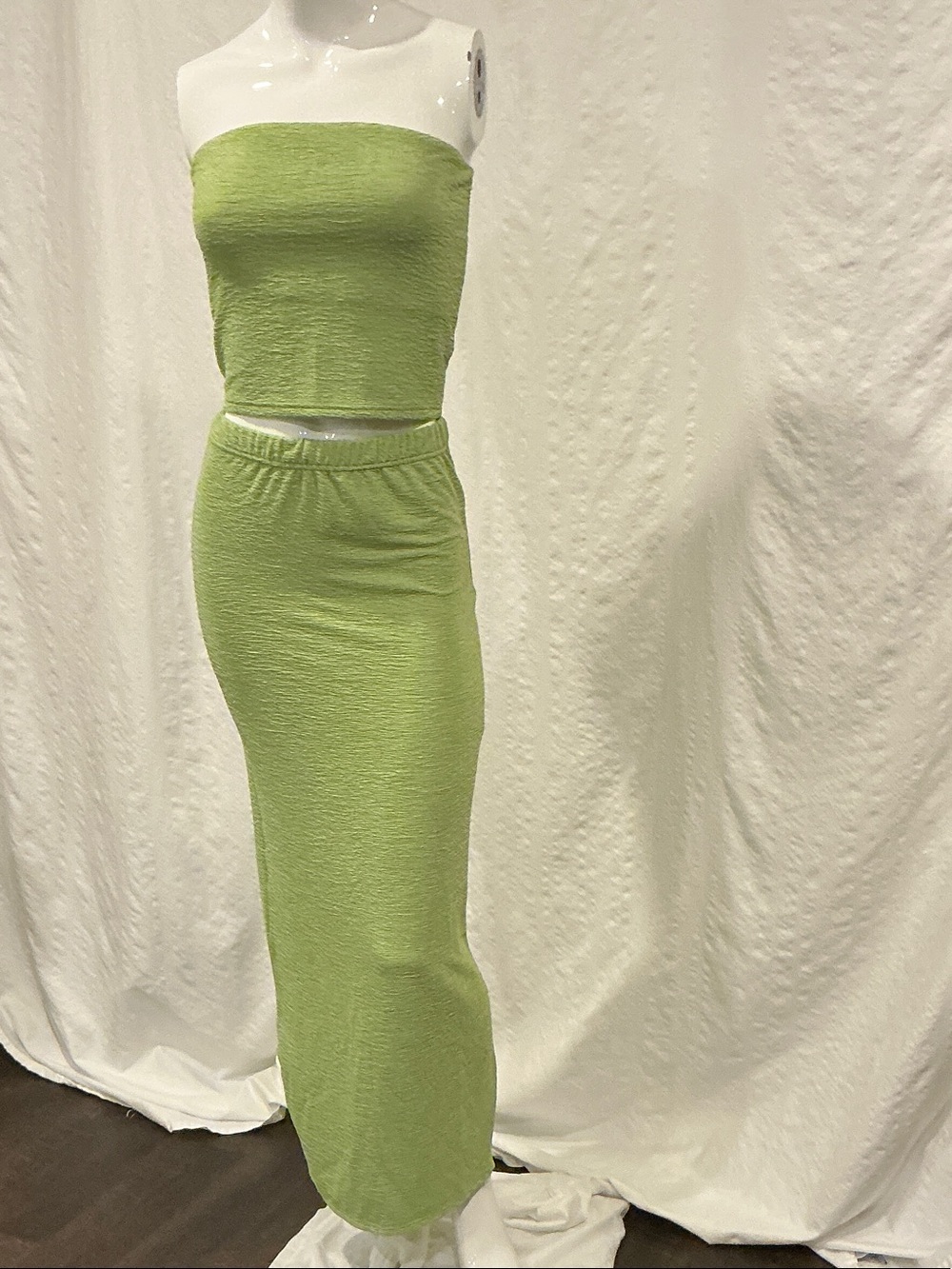 Pistachio Green Strapless Two Piece Maxi Skirt Set-small